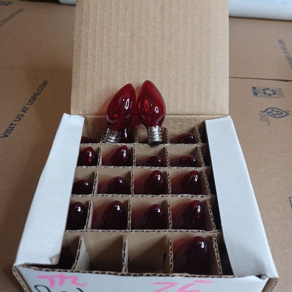 C7 5W RED Box of 25 Replacement Bulbs Transparent 130v NOS Light Show Outdoor